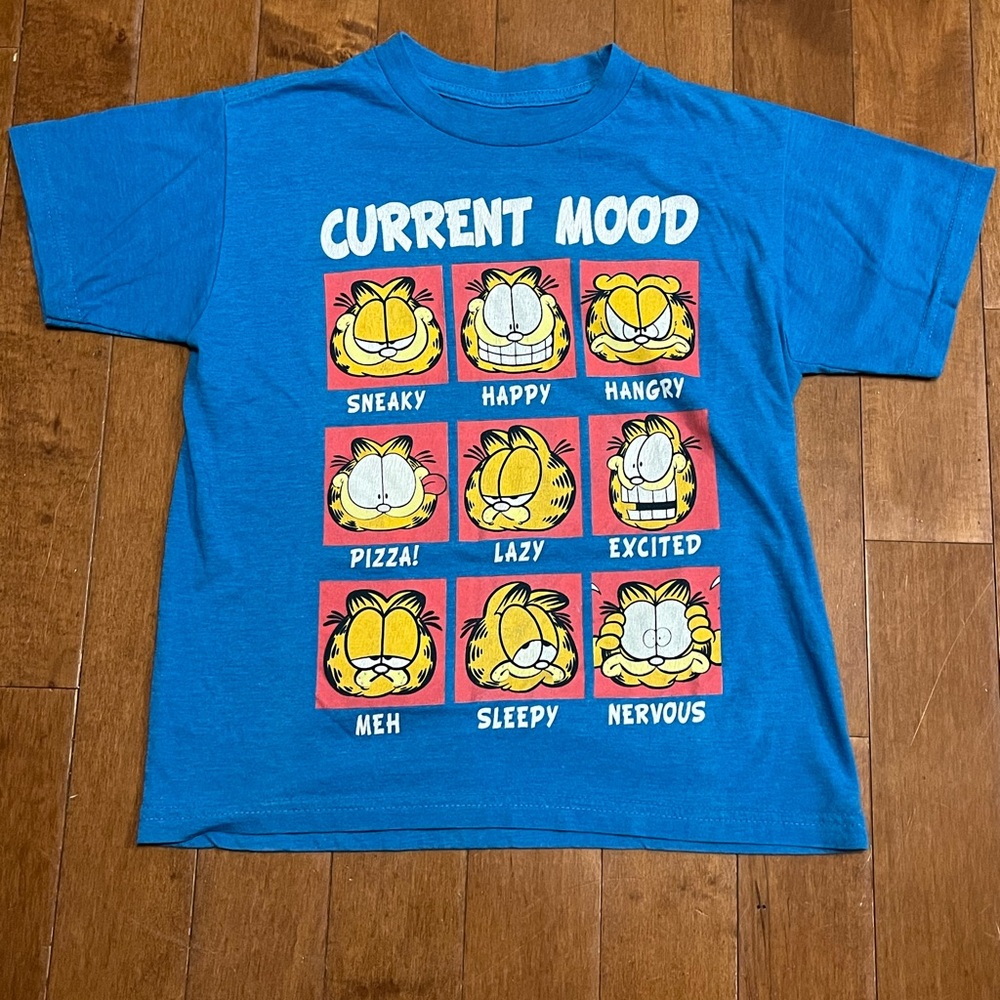 Vintage Garfield Moods Childs Tee Size 7 Blue